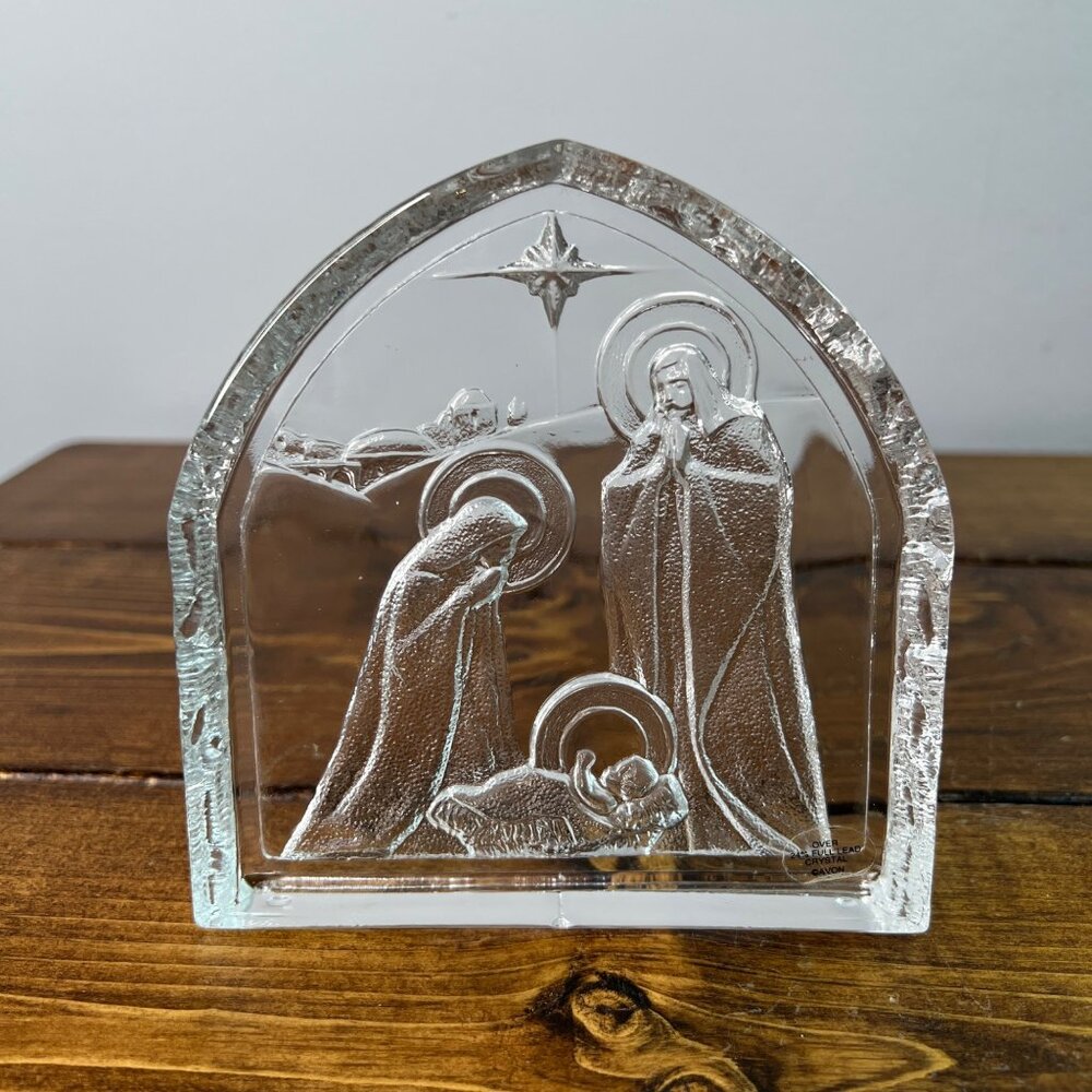 Nativity Scene Clear Lead Crystal Avon Glass Figurine Christmas